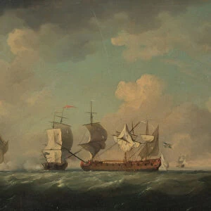 Capture of the French Treasure Ships Marquis d Antin and Louis Erasme, Between 1745 and 1755. Artist: Brooking, Charles (1723-1759)