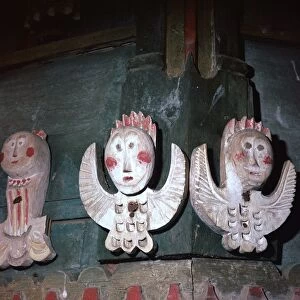 Carved and painted wooden angels from a church in Finland, 18th century
