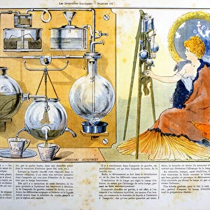 Coffee or tea making machine heated by a small spirit lamp, 1900