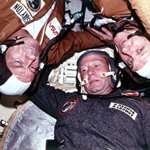 The two crews of the joint US / USSR ASTP docking in Earth orbit mission