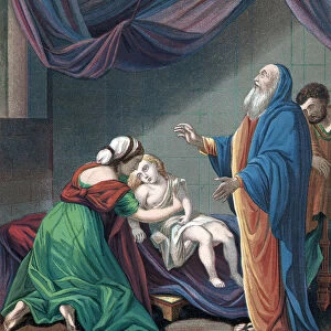 Elijah, Old Testament prophet, raising the widows son from apparent death, c1860