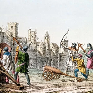 English troops attacking a French town, Hundred Years War, 1337-1453 (c1830)