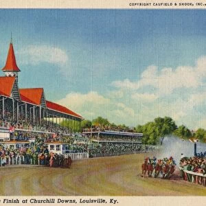 An Exciting Finish at Churchill Downs, Louisville, Ky, c1940