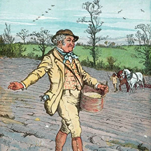 Farmer sowing seed broadcast, 1881. Artist: Randolph Caldecott