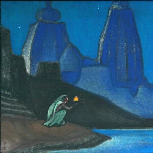 Flame of Happiness (Lights on the Ganges), 1947. Artist: Roerich, Nicholas (1874-1947)