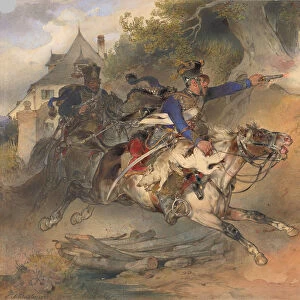 The Foraging Hussar, 1840. Artist: Schindler, Carl (1821-1842)