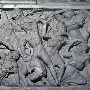 Frieze showing Roman soldiers fighting barbarians