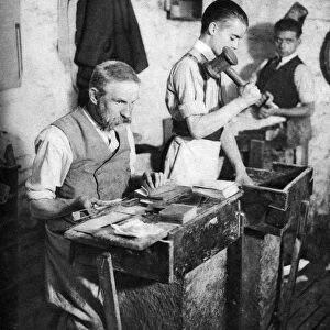 Gold-beating in a London workshop, 1926-1927