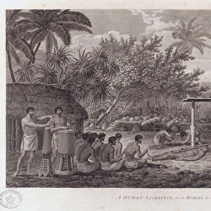 Human sacrifice on Tahiti in the South Pacific, c1773. Artist: W Woollett