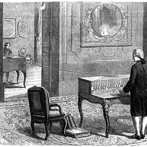 Lesage experimenting with the first electric telegraph, Geneva, 1774 (c1870)