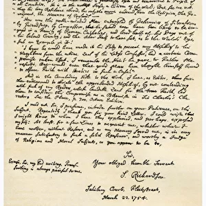 Letter from Samuel Richardson, 22nd March 1754. Artist: Samuel Richardson