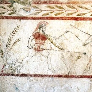 Men fighting with spears, Paestum, c4th century BC