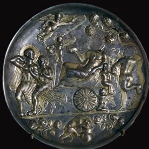 Parthian silver dish showing Dionysus with Ariadne