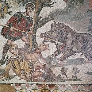Detail of a Roman floor mosaic showing a boar hunt, 3rd century