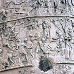 Roman Soldiers building fort in the Dacian Wars, Trajans Column, Rome, c2nd century