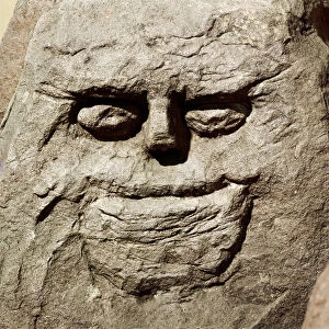 Stone head from pagan Celtic shrine at Cinderford, Gloucestershire