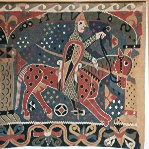 Tapestry fragment showing a Viking horseman