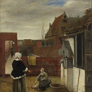 A Woman and her Maid in a Courtyard, ca 1661. Artist: Hooch, Pieter, de (1629-1684)