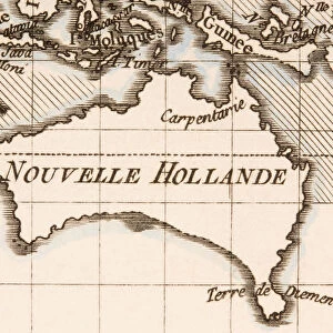 Australia Circa 1760. Mercator Projection. From Atlas De Toutes Les Parties Connues Du Globe Terrestre By Cartographer Rigobert Bonne Published Geneva Circa 1760