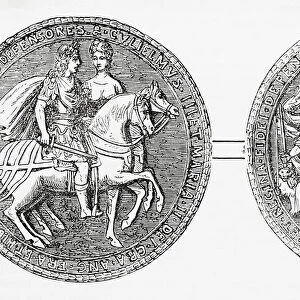 Great Seal of William and Mary, used to symbolise the Sovereigns approval of state documents. King William III of England 1650 - 1702. Prince of Orange, Stadtholder of main Dutch Republic provinces. Mary II, 1662 - 1694. Queen of England, Scotland and Ireland, co-reigning with her husband King WIlliam III. From Cassells Illustrated History of England, published c. 1890
