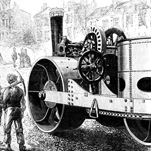 Illustration depicting a steam roller built for the city of Liverpool, England, 19th century
