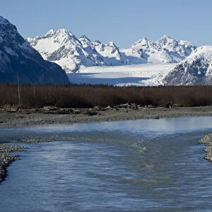 River and Sheridan Glacier, Chugach Mountains, Alaska