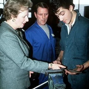 Prime Minister Margaret Thatcher visits Fords Youth Training Centre in Dagenham