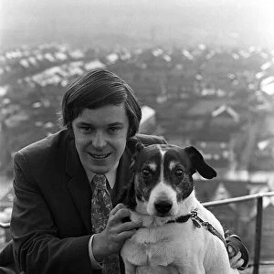 Richard Whiteley TV Presenter Nov 1970 with his pet Terrier Dog "Chippie"