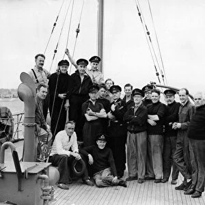 Small ships pool. The amateur crew on the boat-deck in port. 13th August 1943