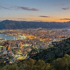 Palermo, Sicily, Italy skyline overlooking the port at dusk