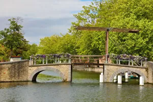 Wooden lifting bridge over the Langerei canal, Bruges, Belgium