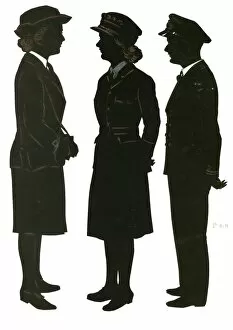 Silhouette of three people in uniform